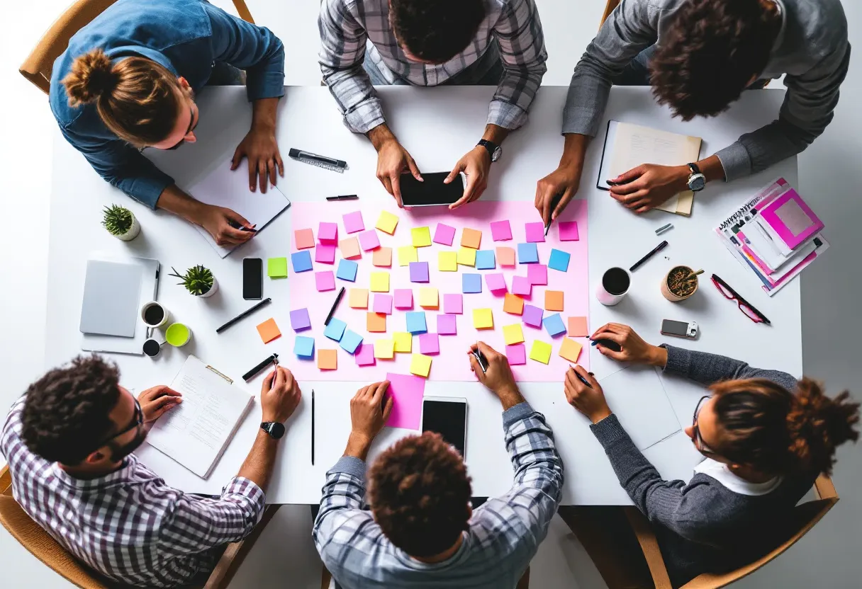 Équipe LeadFlow Partenaires en atelier de cadrage autour d'une table de travail
